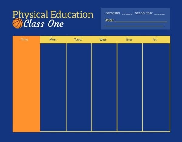 term, semester, blank, Orange And Blue Background Class Schedule Template