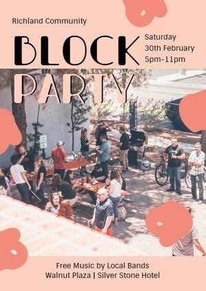 neighborhood, community, celebration, Red Flower Block Party Invitation Template