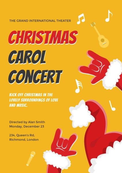 music, carols, concerts, Christmas Carol Concert Poster Template