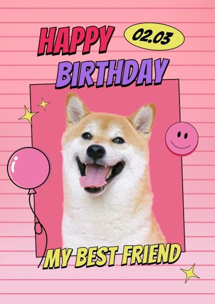 happy birthday, greeting, celebration, Pink Illustration Pet's Birthday Poster Template