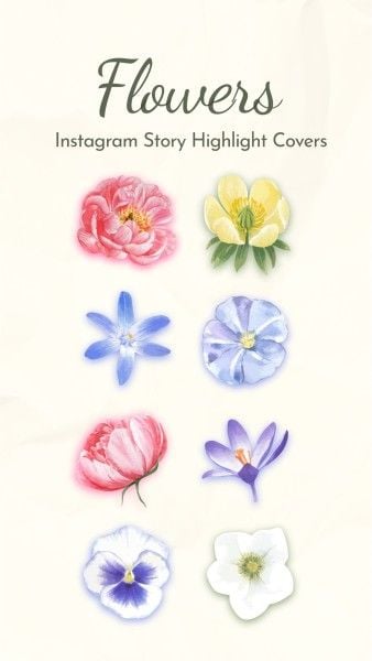 instagram story, flora, floral, Illustration Watercolor Spring Wild Flowers Instagram Highlight Cover Template