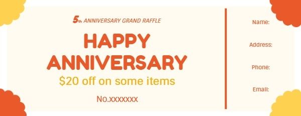 celebrate, promotion, sale, Yellow And Red Anniversary Raffle Ticket Template