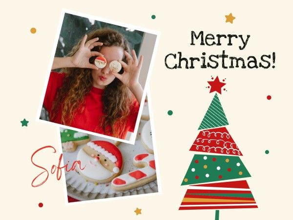 メリークリスマスイラストツリーコラージュ フォトコラージュ 4:3