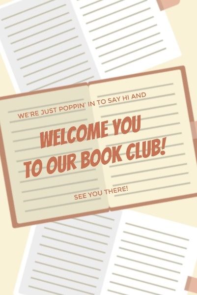 books, reading, education, Book Club Welcome Card Pinterest Post Template