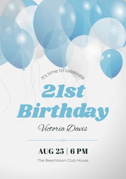 White And Blue Balloons Birthday Party Invitation