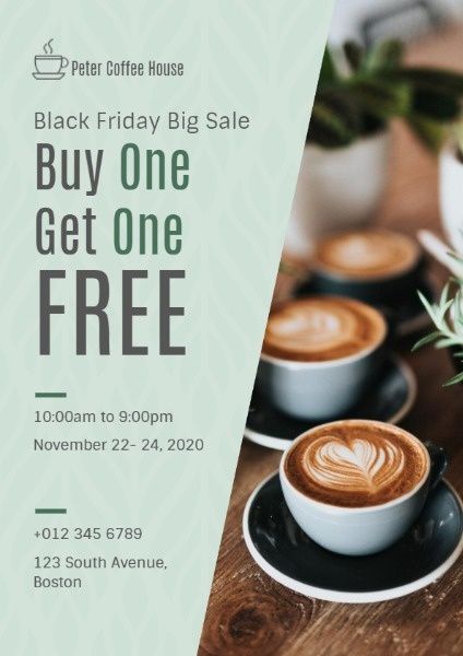 big sale, buy one get one free, cafe, Black Friday Coffee House Sale Flyer Template
