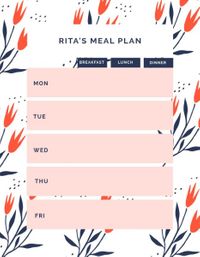 business, student, school, Floral Meal Plan Lesson Plan Template