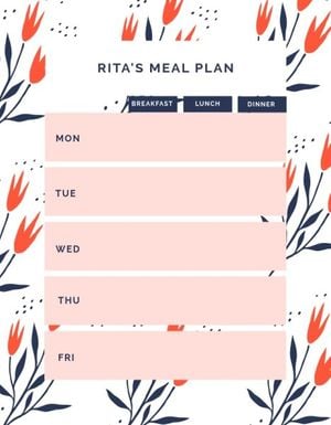 business, student, school, Floral Meal Plan Lesson Plan Template