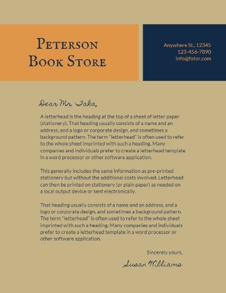 e-commerce, sale, retail, Peterson Book Store Letterhead Template