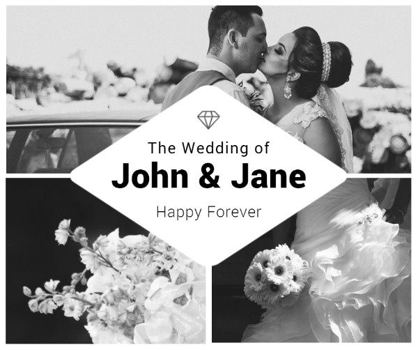 love, lovers, couple, Simple Black And White Wedding Collage Facebook Post Template
