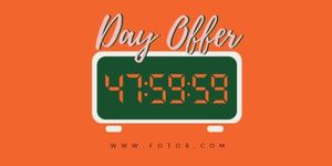 day offer, sale, discount, Orange Clock Countdown Limited Time Offer Twitter Post Template