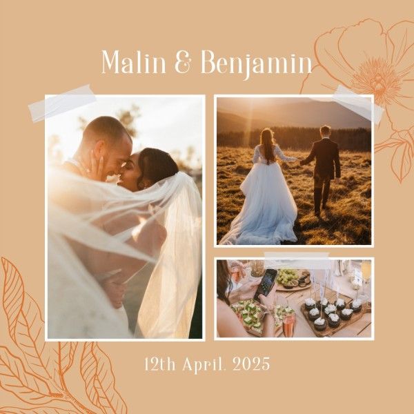 marriage, love, couple, Deep Yellow Modern Wedding Collage Photo Collage (Square) Template