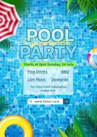 event, summer party, holiday, Blue Illustration Summer Pool Party Poster Template