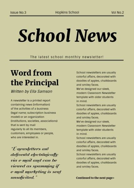 newspaper, newletter, formal, Green School News Newsletter Template