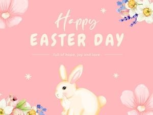 Pink Watercolor Illustration Happy Easter Day Card