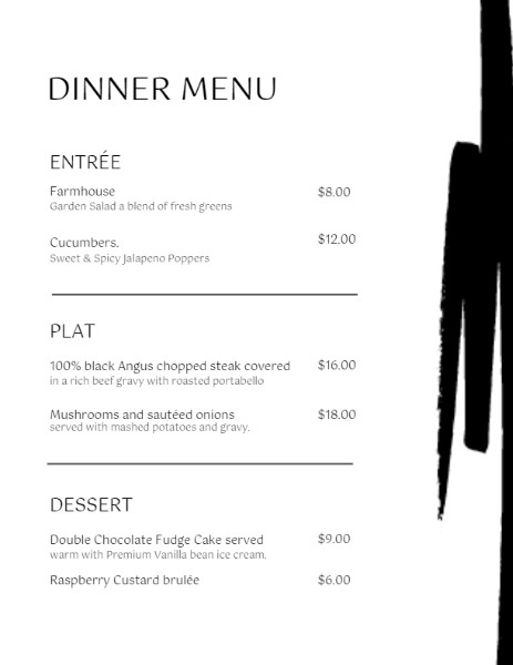 简单的餐厅菜单 英文菜单