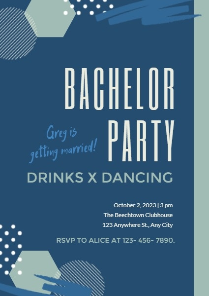 Dark Blue Bachelor Party Invitation