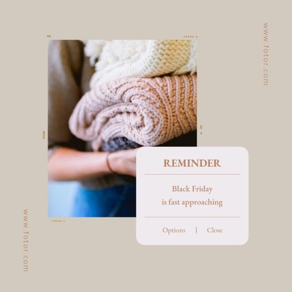 e-commerce, online shopping, promotion, Black Friday Branding Fashion Reminder Notification Instagram Post Template