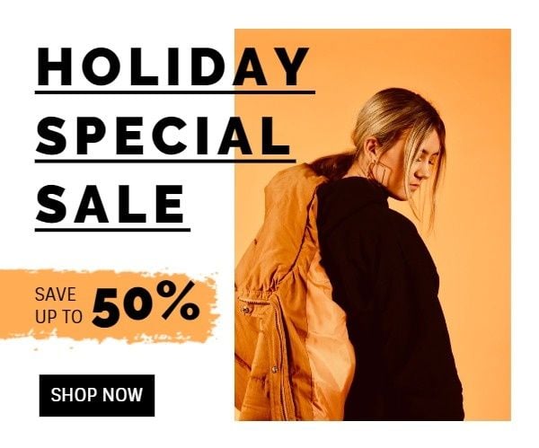 holiday sale, christmas, banner ads, Clothes Store Yellow Holiday Special Sale Large Rectangle Template