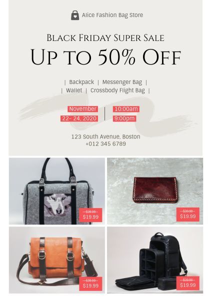 super sale, bag store, discount, Black Friday Bag Sale Poster Template