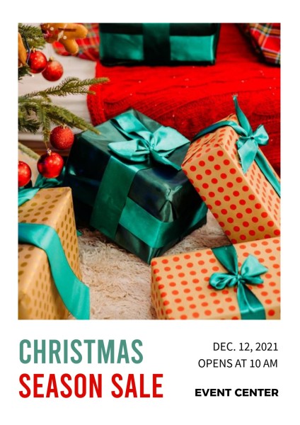 红色礼品盒圣诞销售 英文海报