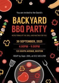 barbeque, backyard bbq party, dinner, Back Yard BBQ Party Invitation Template