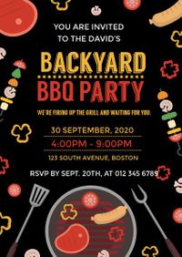 barbeque, backyard bbq party, dinner, Back Yard BBQ Party Invitation Template
