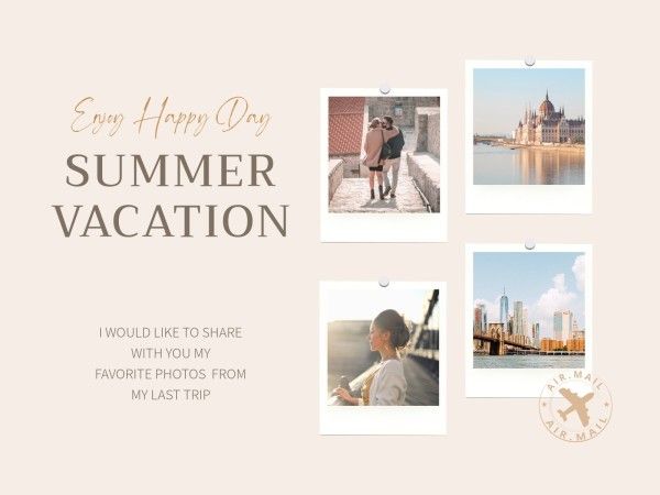 travel, journey, trip, Soft Pink Polaroid Vacation Collage Photo Collage 4:3 Template