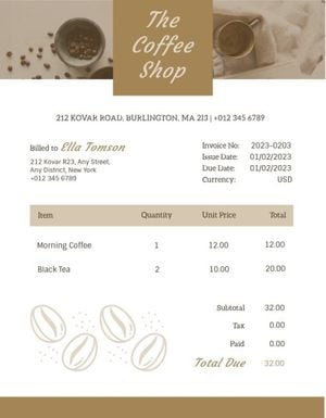 retail, sale, commodity, Coffee Shop Invoice Template