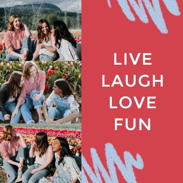 smile, doodle, girls, Red Girl's Laughter Collage Instagram Post Template