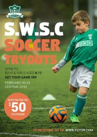 soccer tryouts, football, competition, Soccer Tayouts Flyer Template