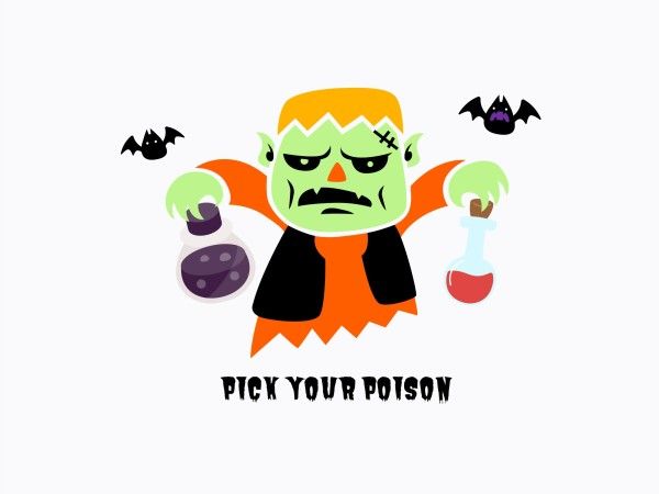 frankenstein, monster, poison, Simple Funny Halloween Greeting Card Template