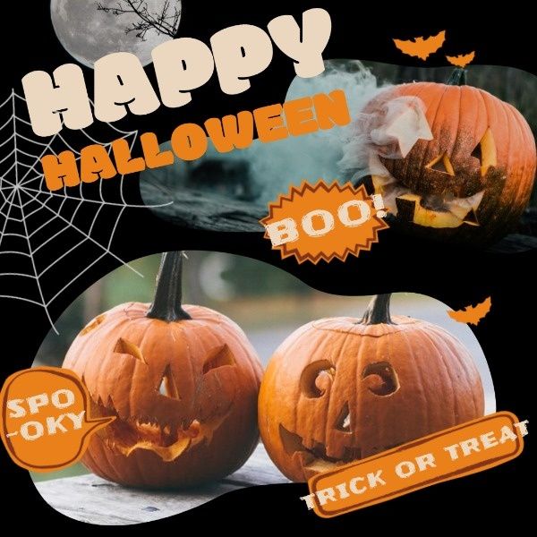 happy, joyous, moon, Black Halloween Pumpkin Collage Instagram Post Template