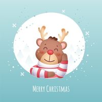 holiday, celebration, greeting, Blue Cartoon Reindeer Christmas Instagram Post Template