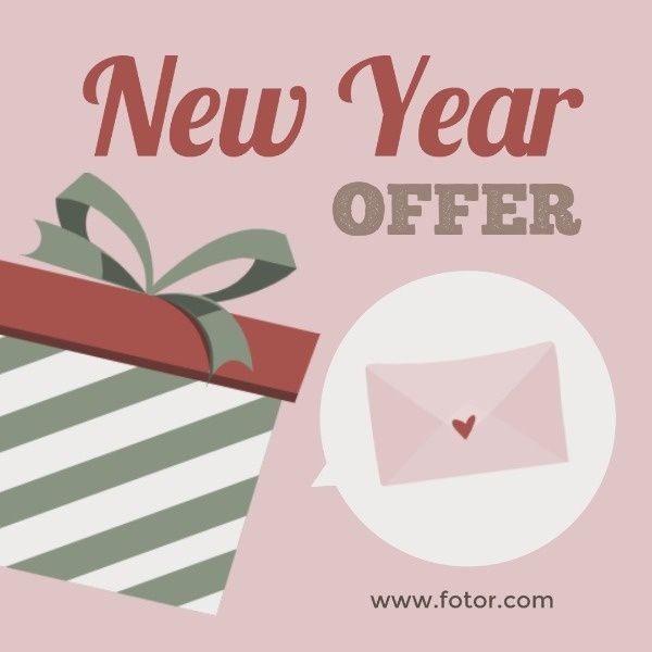 gift, letter, sale, Pink New Year Offer Instagram Post Template