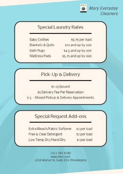 Online Laundry Service Price List Flyer Template Fotor Design Maker