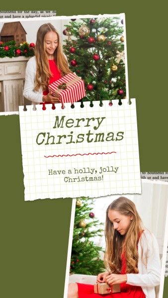 xmas, christmas gift, girl, Green Merry Christmas Wish Instagram Story Template