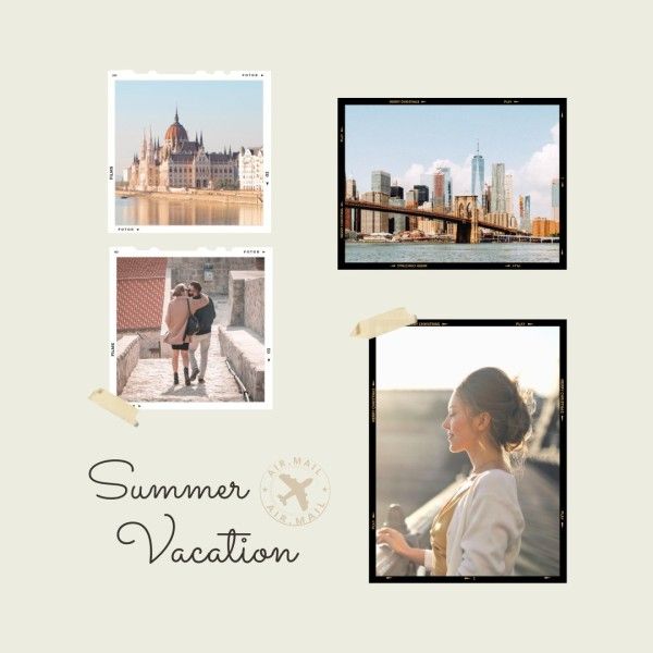 travel, journey, trip, Green Polaroid Vacation Collage Photo Collage (Square) Template