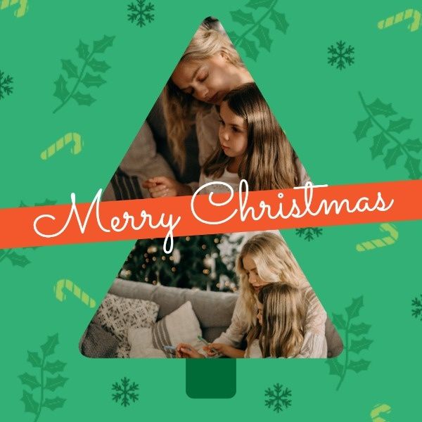 family, holiday, festival, Green Merry Christmas Tree Collage Instagram Post Template