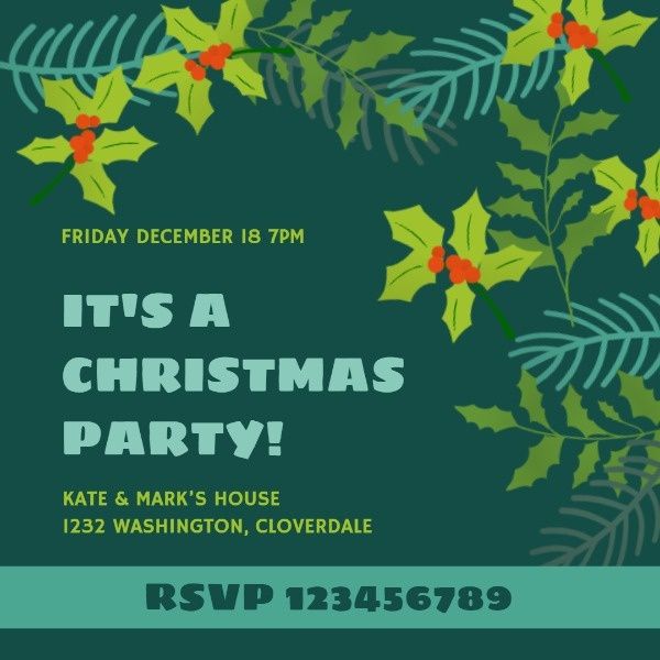 festival, holiday, celebrate, Green Christmas Party Invitation Instagram Post Template