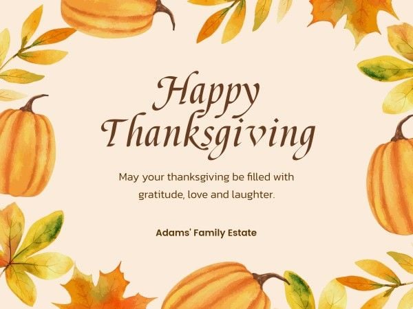 autumn, holiday, celebration, Soft Orange Watercolor Illustration Thanksgiving Card Template