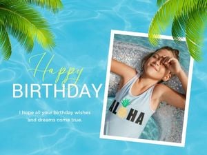 happy birthday, greeting, celebration, Blue Modern Summer Birthday Card Template