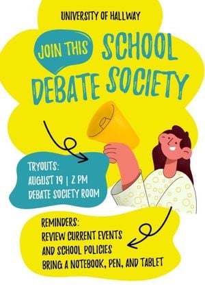 school, students, man, Yellow Debate Club Tournament Poster Template