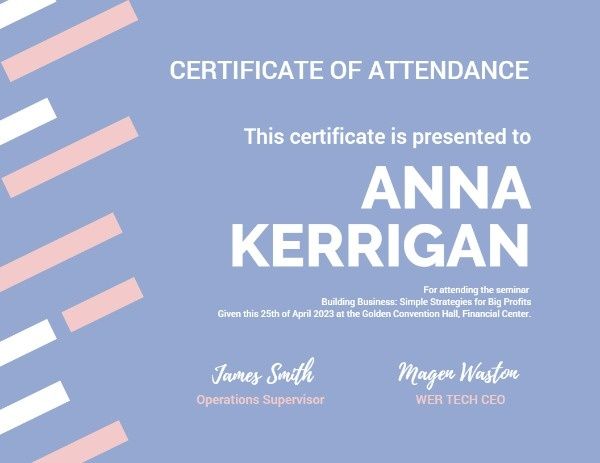 Blue Attendance Certificate