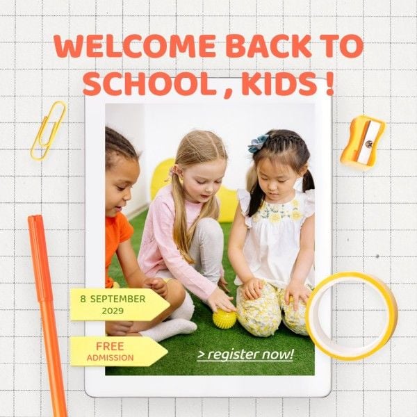 education, welcome, learning, White Grid Background Illustration Back To School Photo Collage Instagram Post Template