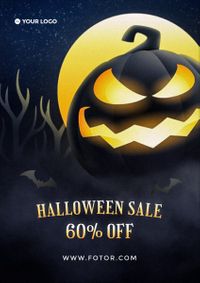 pumpkin, spooky, promotion, Illustration Dark Night Halloween Sale Poster Template
