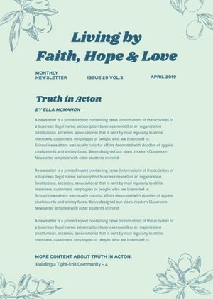 living by faith, hope, love, Green Living Faith Newsletter Template