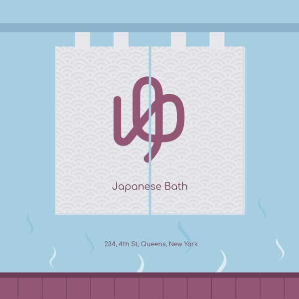 bathing, noren, bathroom, Japanese Bath Instagram Post Template