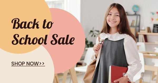 online sale, promotion, store, Beige Modern Simple Back To School Sale Facebook Ad Medium Template