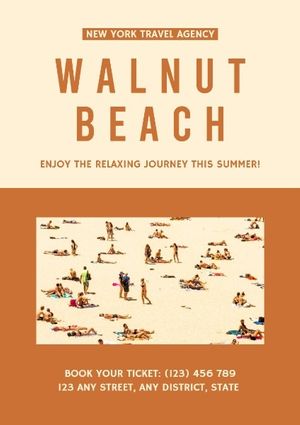 黄色和橙色核桃海滩旅行社海报 英文海报